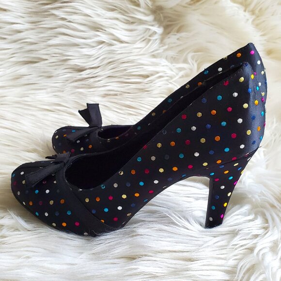 K9 Rocket Dog Black Polka Dot Satin Toe Bow Pumps SZ 8 - Picture 5 of 12